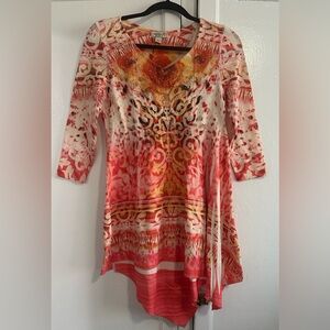 ONE WORLD Vibrant Red and Orange Tunic